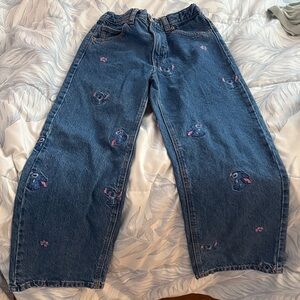 Zara Kids Dark Blue Denim Jeans with Pink & Blue Stitch Embroidery